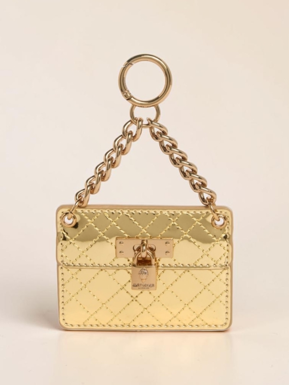Kurt Geiger Metallic Gold Quilted Keyring Card Holder